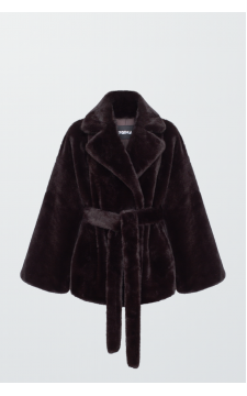 Пальто шоколадного цвета с ЭКО меха норки - фото 1