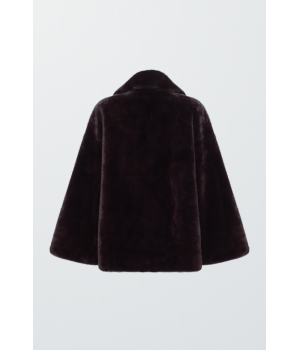 Пальто шоколадного кольору з ЕКО хутра норки - фото 0