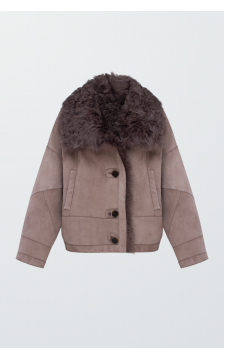 Жіноча замшева дублянка сірого кольору - фото 1