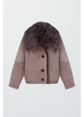 Жіноча замшева дублянка сірого кольору - фото 1