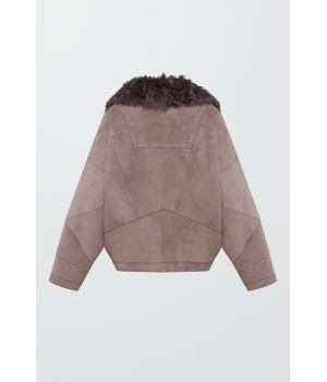 Жіноча замшева дублянка сірого кольору - фото 0