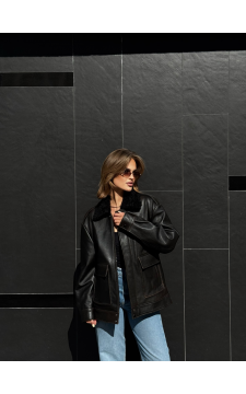 Жіноча дублянка чорного кольору у стилі ВІНТАЖ - фото 1