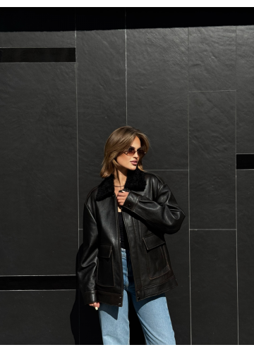 Жіноча дублянка чорного кольору у стилі ВІНТАЖ - фото 1