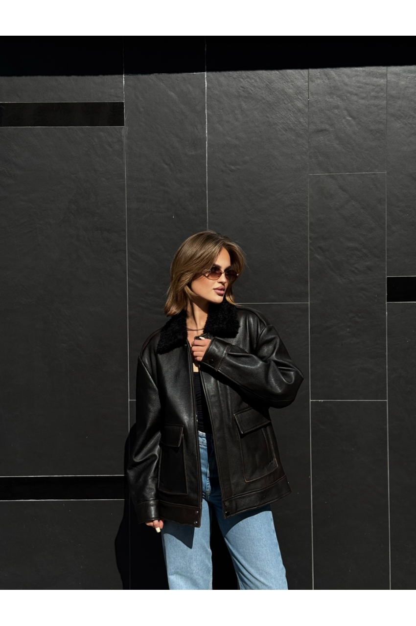 Жіноча дублянка чорного кольору у стилі ВІНТАЖ - фото 0