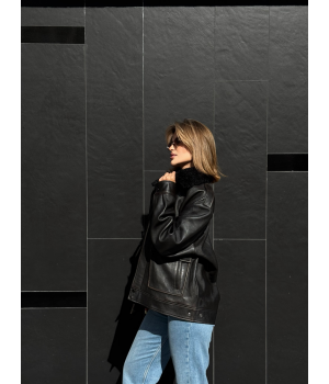 Жіноча дублянка чорного кольору у стилі ВІНТАЖ - фото 5