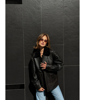 Жіноча дублянка чорного кольору у стилі ВІНТАЖ - фото 4