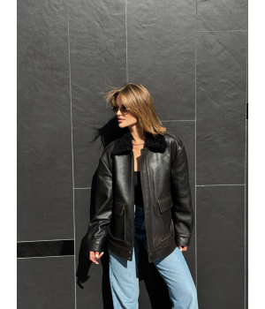 Жіноча дублянка чорного кольору у стилі ВІНТАЖ - фото 2