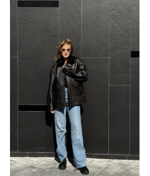 Жіноча дублянка чорного кольору у стилі ВІНТАЖ - фото 1