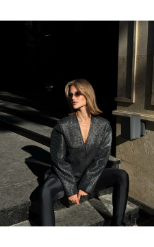 Чорний піджак з плетеної шкіри - фото 1