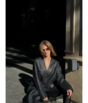 Чорний піджак з плетеної шкіри - фото 6