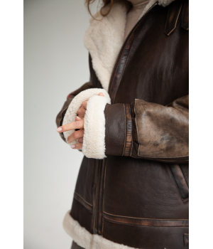 Жіноча дублянка із натуральної овчини темно-шоколадного кольорув стилі ВІНТАЖ - фото 16