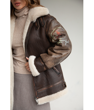 Жіноча дублянка із натуральної овчини темно-шоколадного кольорув стилі ВІНТАЖ - фото 1