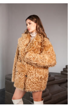 Жіноча двостороння дублянка-піджак із натуральної овчини карамельного кольору - фото 1