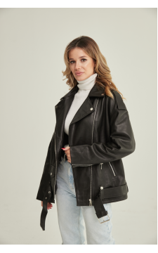 Стильная женская куртка-косуха чёрного цвета из натуральной кожи в стиле OVERSIZE - фото 1