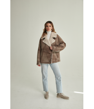 Жіноча дублянка-піджак коричневого кольору з натуральної овчини в стилі ВІНТАЖ - фото 12